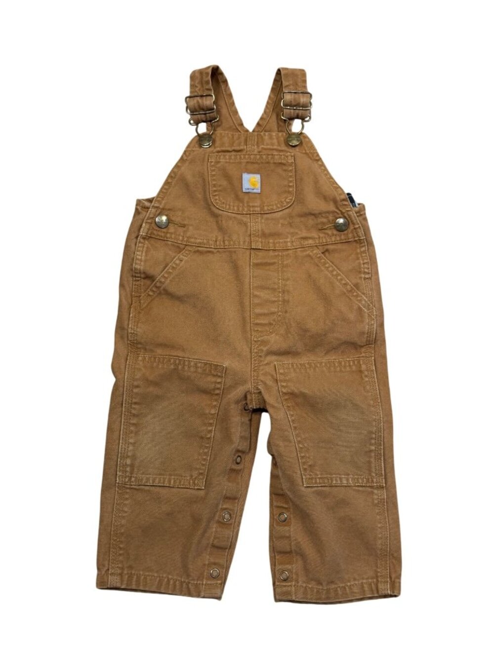 Carhartt Toddler Brown Canvas Double Knee Overalls Snap Bottom 12M